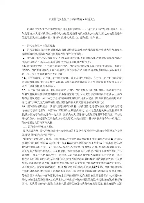 户用沼气安全生产与维护措施 - 制度大全