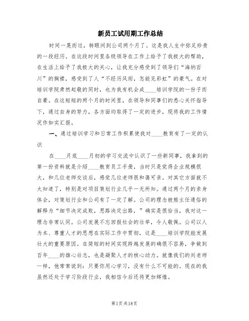 新员工试用期工作总结(9篇)
