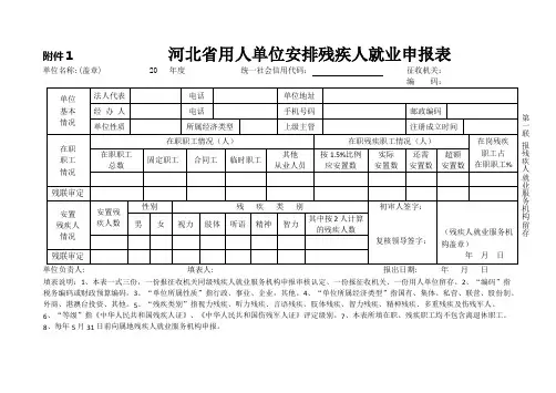 河北用人单位安排残疾人就业申报表