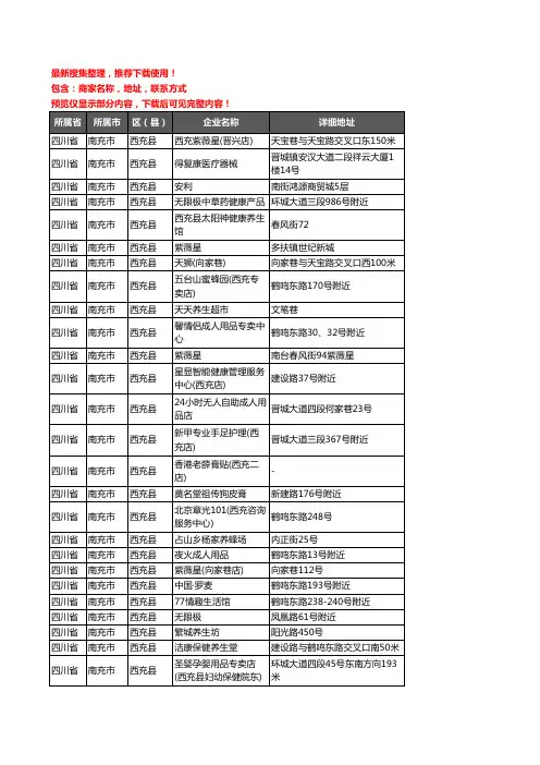 新版四川省南充市西充县保健品企业公司商家户名录单联系方式地址大全60家