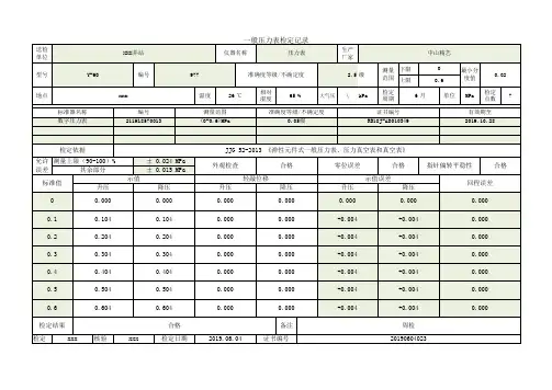 压力表检定记录(0-0.6)MPa Y-60 自动计算误差 高效