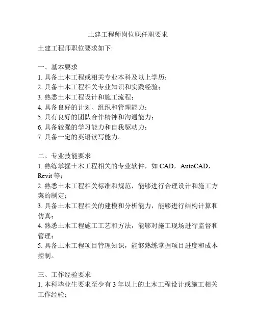 土建工程师岗位职任职要求
