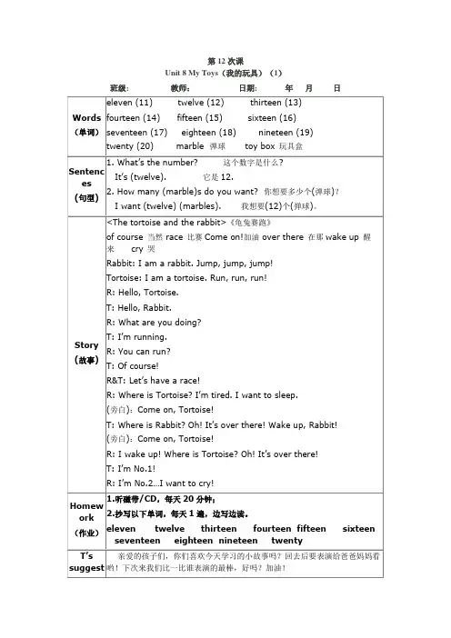朗文新派少儿英语1B入门级第8单元知识点