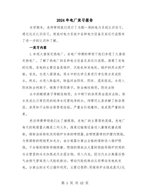 2024年电厂实习报告（4篇）