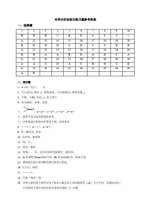 光学分析法部分练习题参考答案
