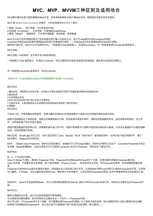 MVC、MVP、MVVM三种区别及适用场合