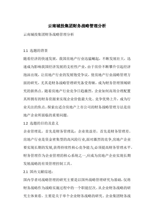 云南城投集团财务战略管理分析