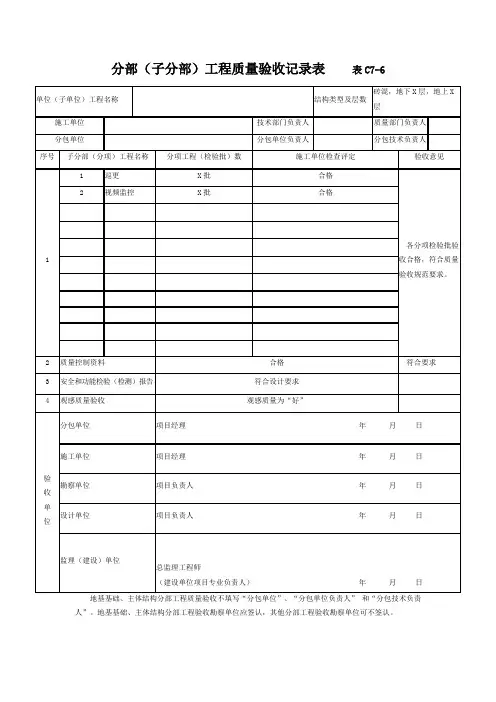 视频监控安防消防-分部(子分部)工程质量验收记录表