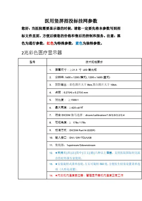 2M彩色医用阅片显示器招标参数