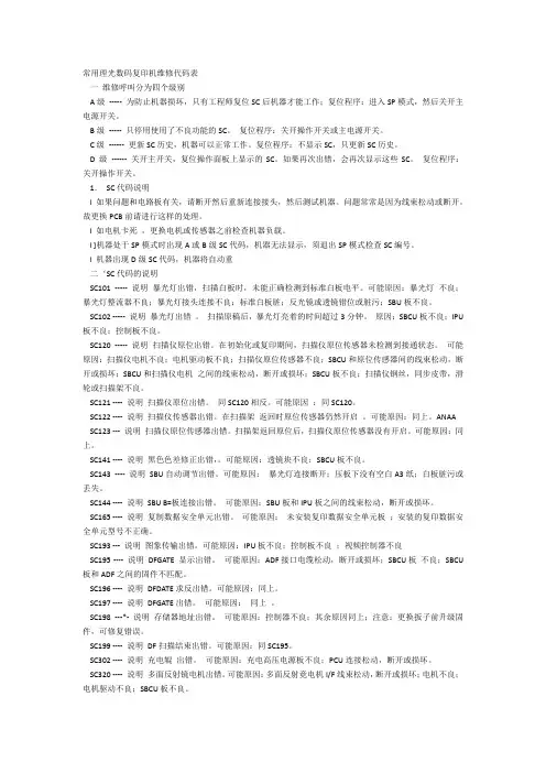 理光常用错误代码