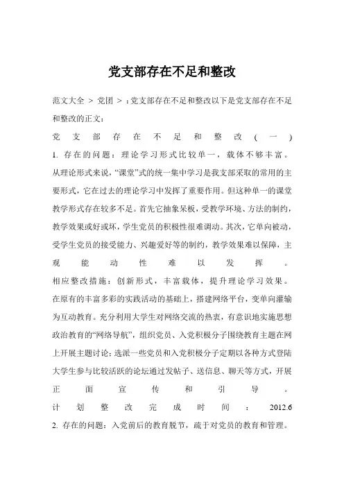 党支部存在不足和整改