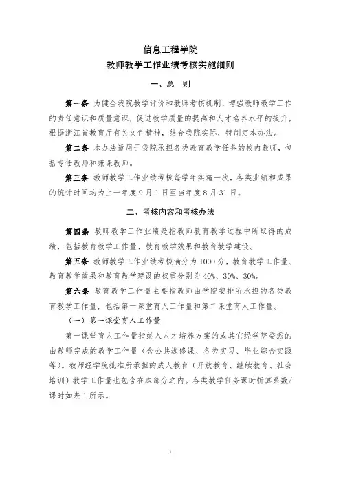杭州科技职业技术学院教师教学工作业绩考核办法