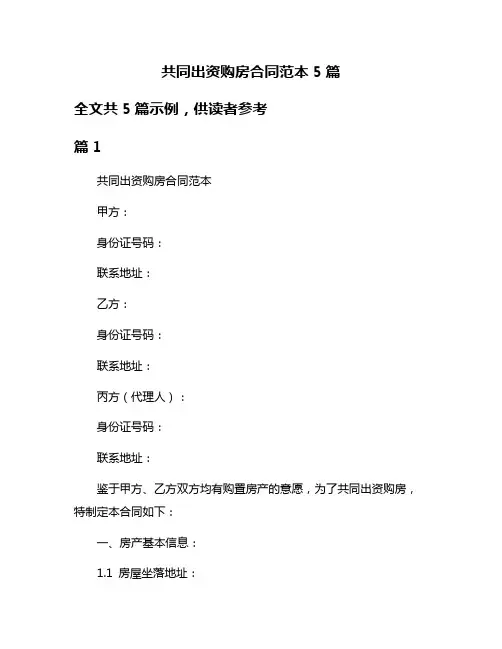 共同出资购房合同范本5篇