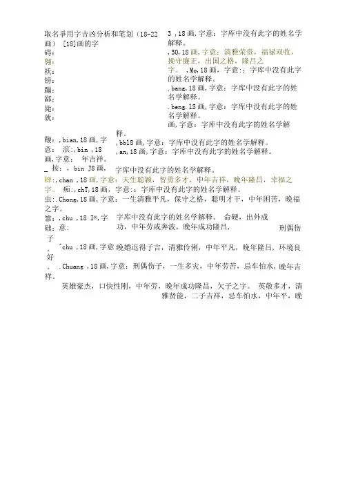 取名常用字吉凶分析和笔划