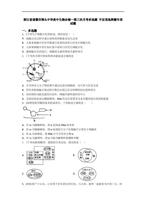 浙江省诸暨市牌头中学高中生物必修一第三次月考多选题 不定项选择题专项试题