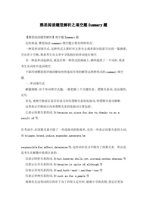 雅思阅读题型解析之填空题Summary题