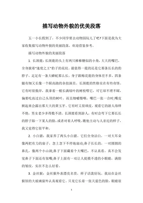描写动物外貌的优美段落