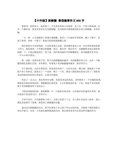 【六年级】抓螃蟹 暑假趣事作文800字