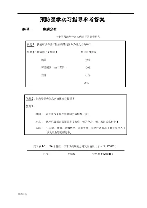 预防医学实习指导参考答案