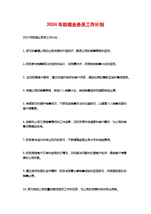 2024年助理业务员工作计划