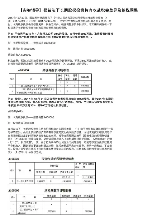 【实物辅导】权益法下长期股权投资持有收益税会差异及纳税调整