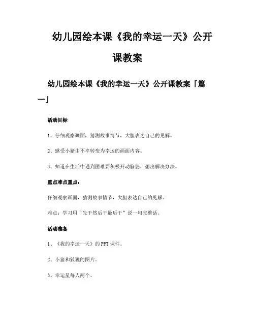 幼儿园绘本课《我的幸运一天》公开课教案