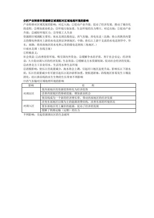 分析产业转移和资源跨区域调配对区域地理环境的影响