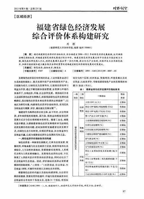 福建省绿色经济发展综合评价体系构建研究
