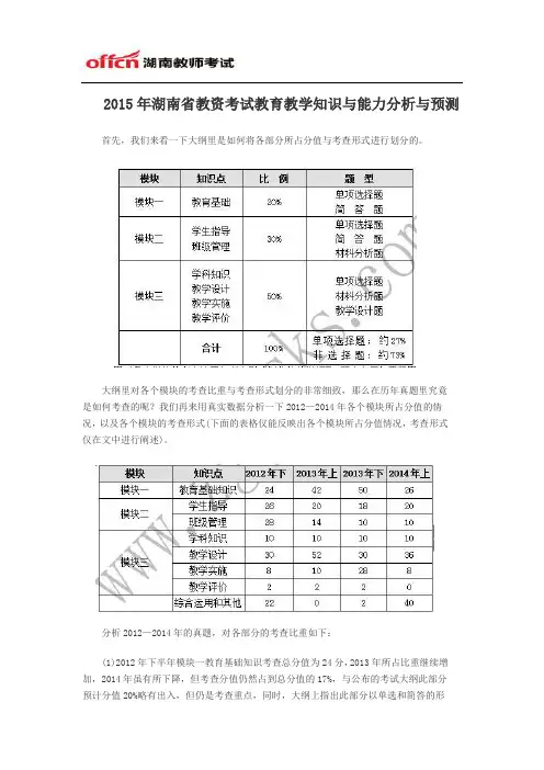 2015年湖南省教资考试教育教学知识与能力分析与预测