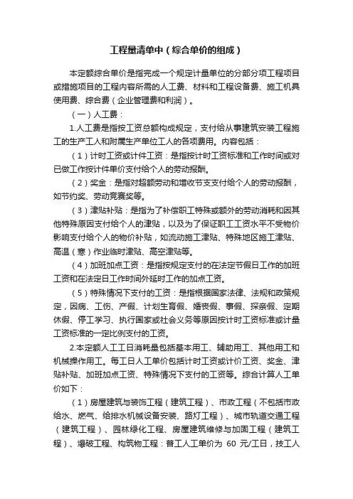 工程量清单中（综合单价的组成）