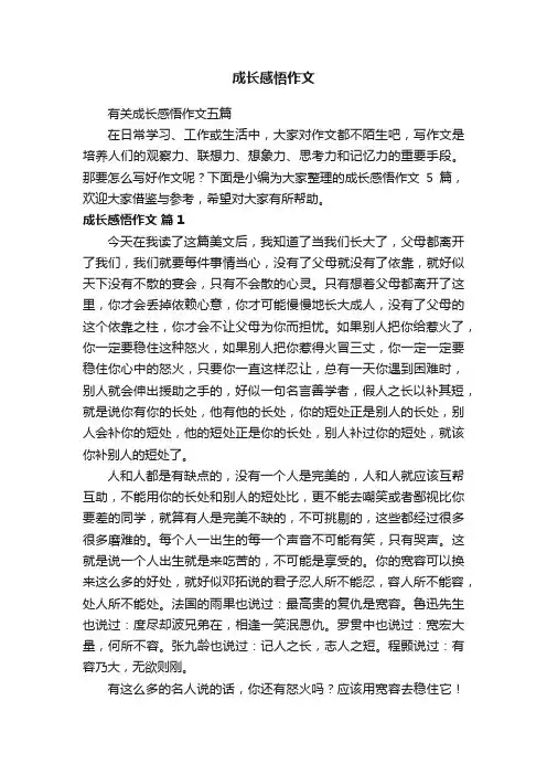 有关成长感悟作文五篇