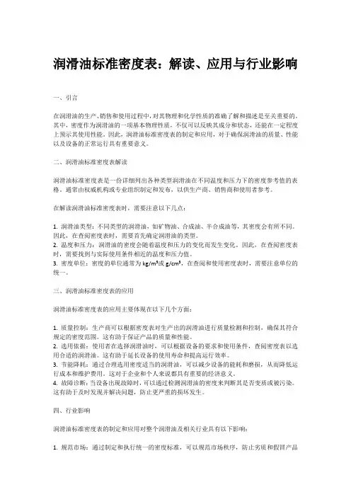 润滑油标准密度表