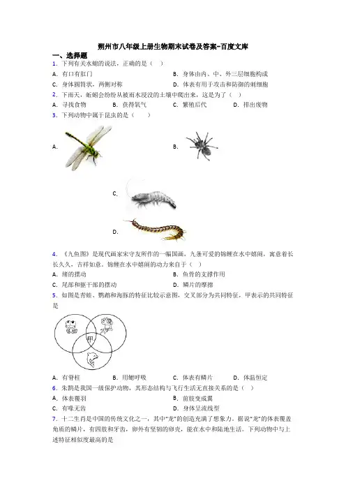 朔州市八年级上册生物期末试卷及答案-百度文库