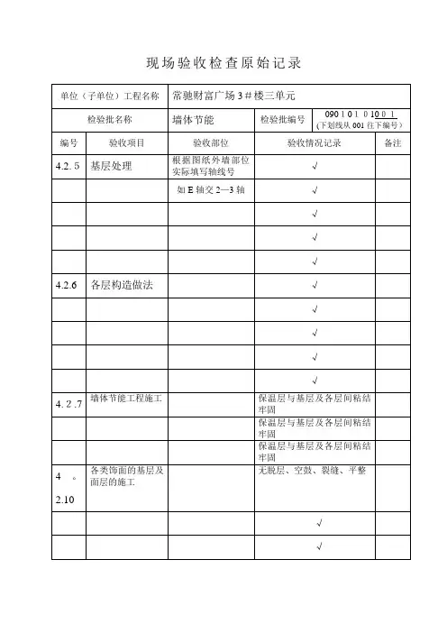 现场验收检查原始记录【范本模板】