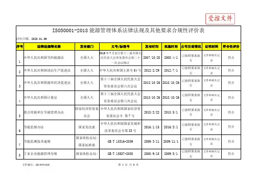 ISO50001-2018能源管理体系法律法规及其他要求合规性评价表