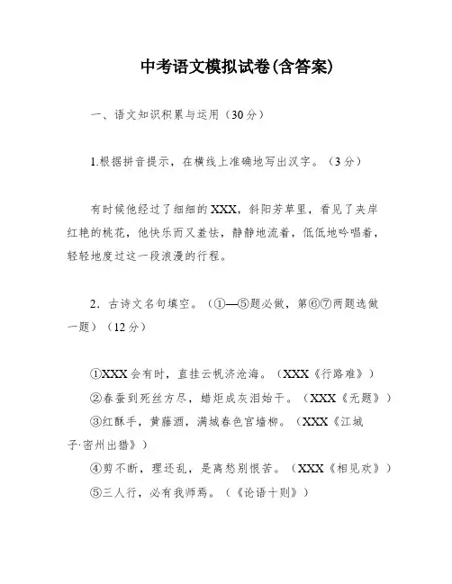 中考语文模拟试卷(含答案)