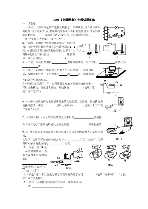 2004电磁现象中考试题汇编