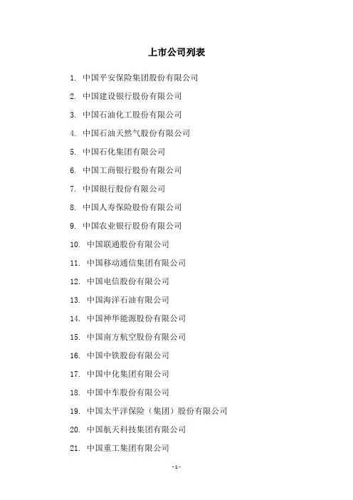 上市公司列表