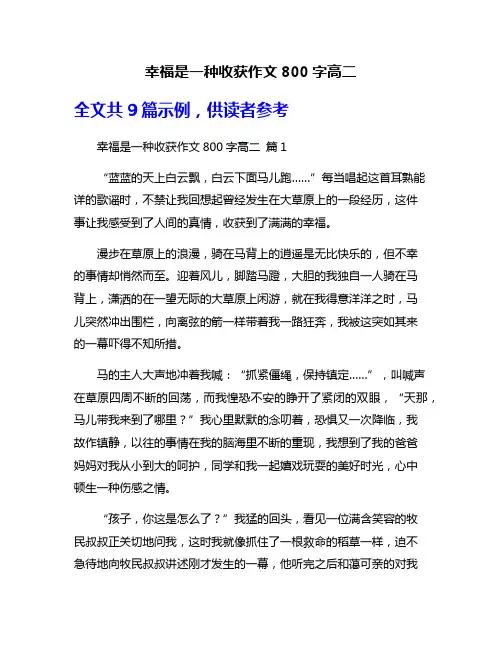 幸福是一种收获作文800字高二