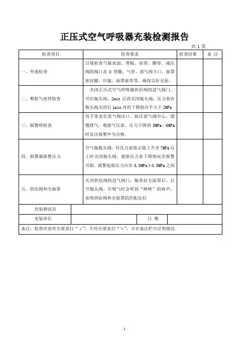 正压式空气呼吸器充装检测报告