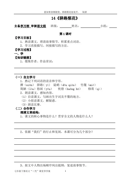 《驿路梨花》精品导学案(含答案)