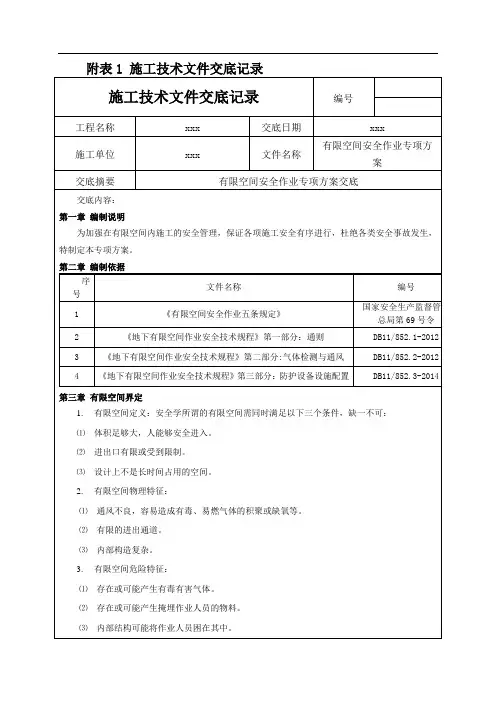 有限空间安全作业专项方案交底
