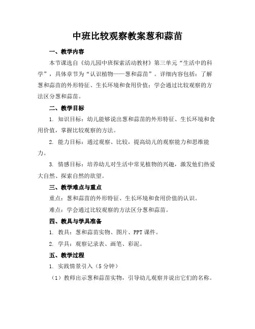 中班比较观察教案葱和蒜苗