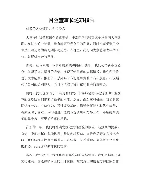 国企董事长述职报告