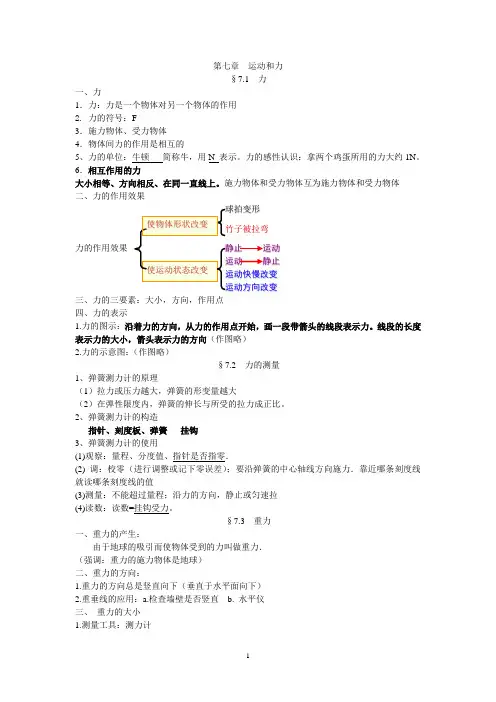 第七章  《运动和力》课堂笔记