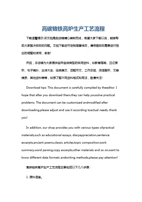高碳铬铁高炉生产工艺流程
