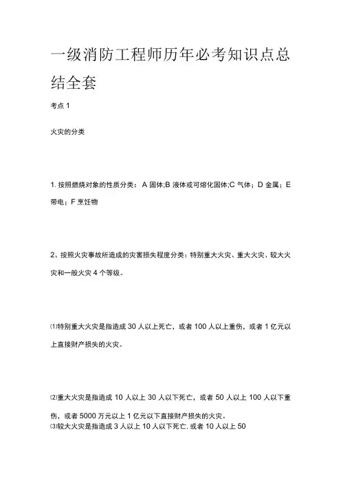 一级消防工程师历年必考知识点总结全套