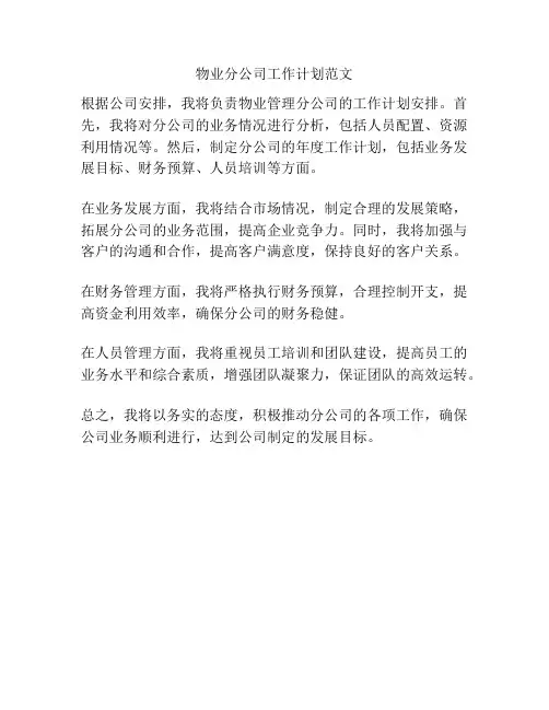 物业分公司工作计划范文