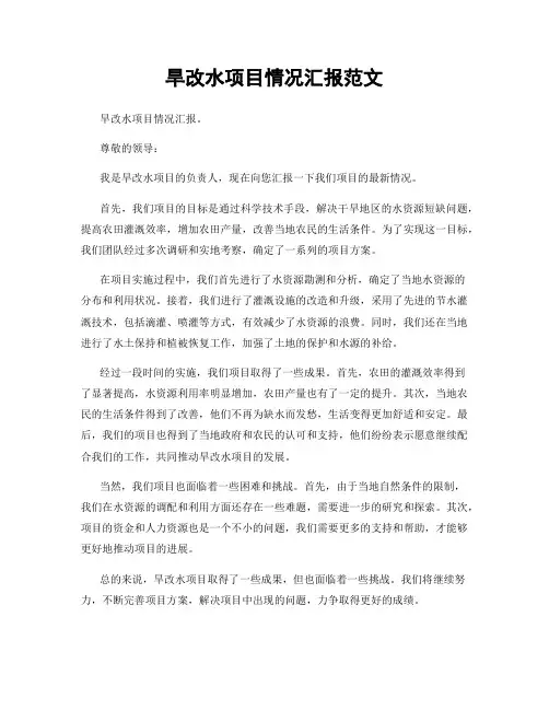 旱改水项目情况汇报范文