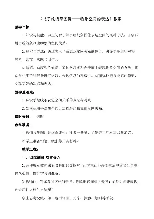 八年级上册美术 -2《手绘线条图像——物象空间的表达》【教案】